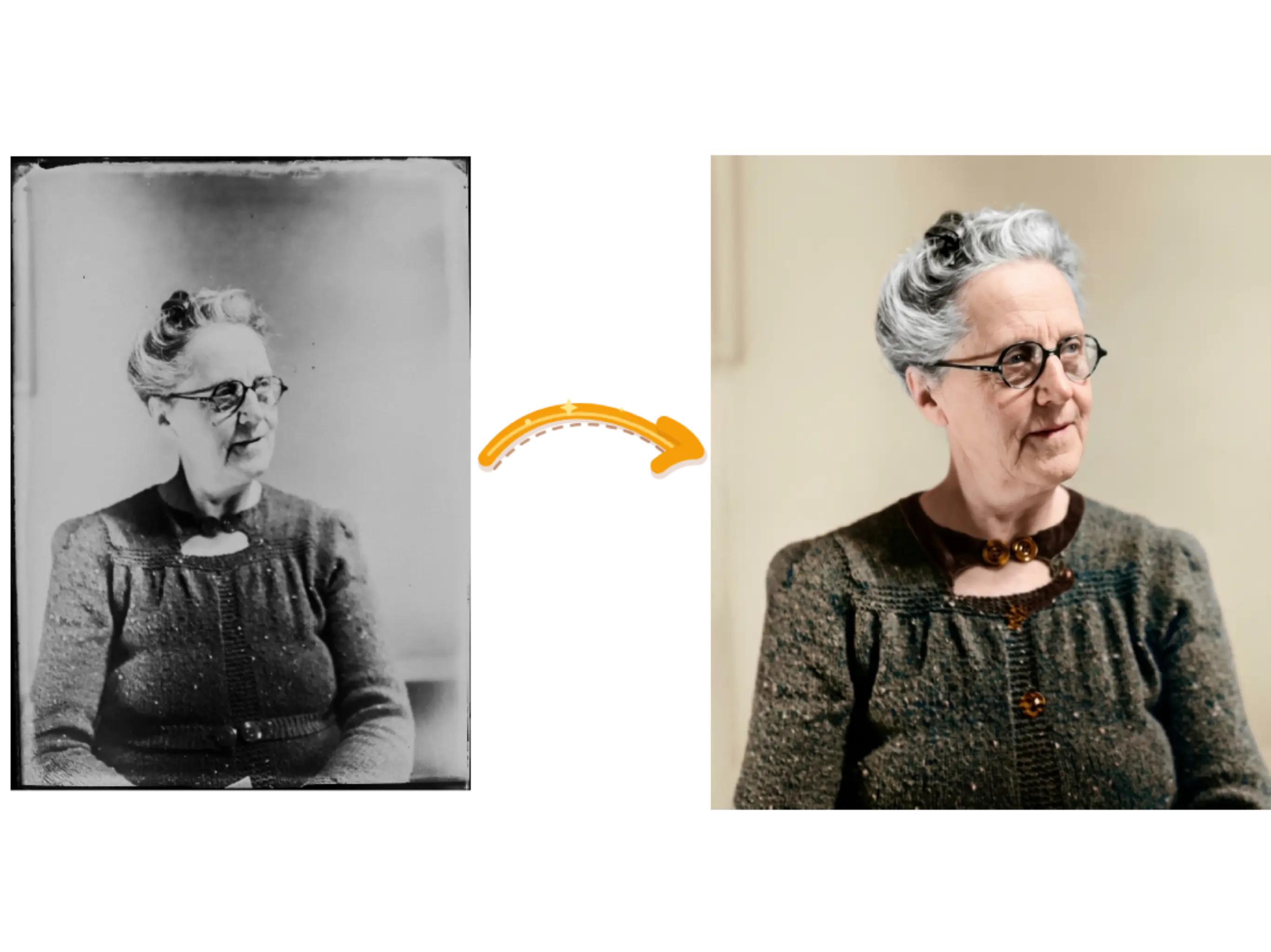 An old black-and-white portrait restored and naturally colorized