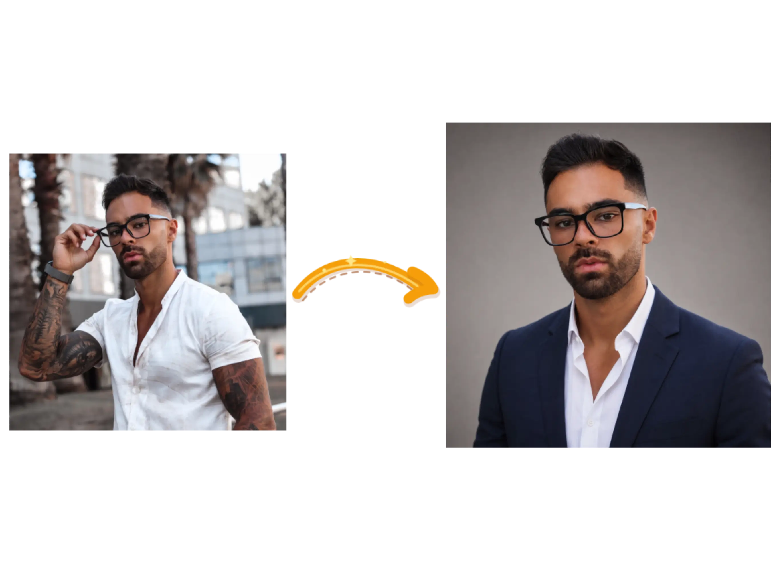 A casual outdoor portrait transformed into a professional studio headshot