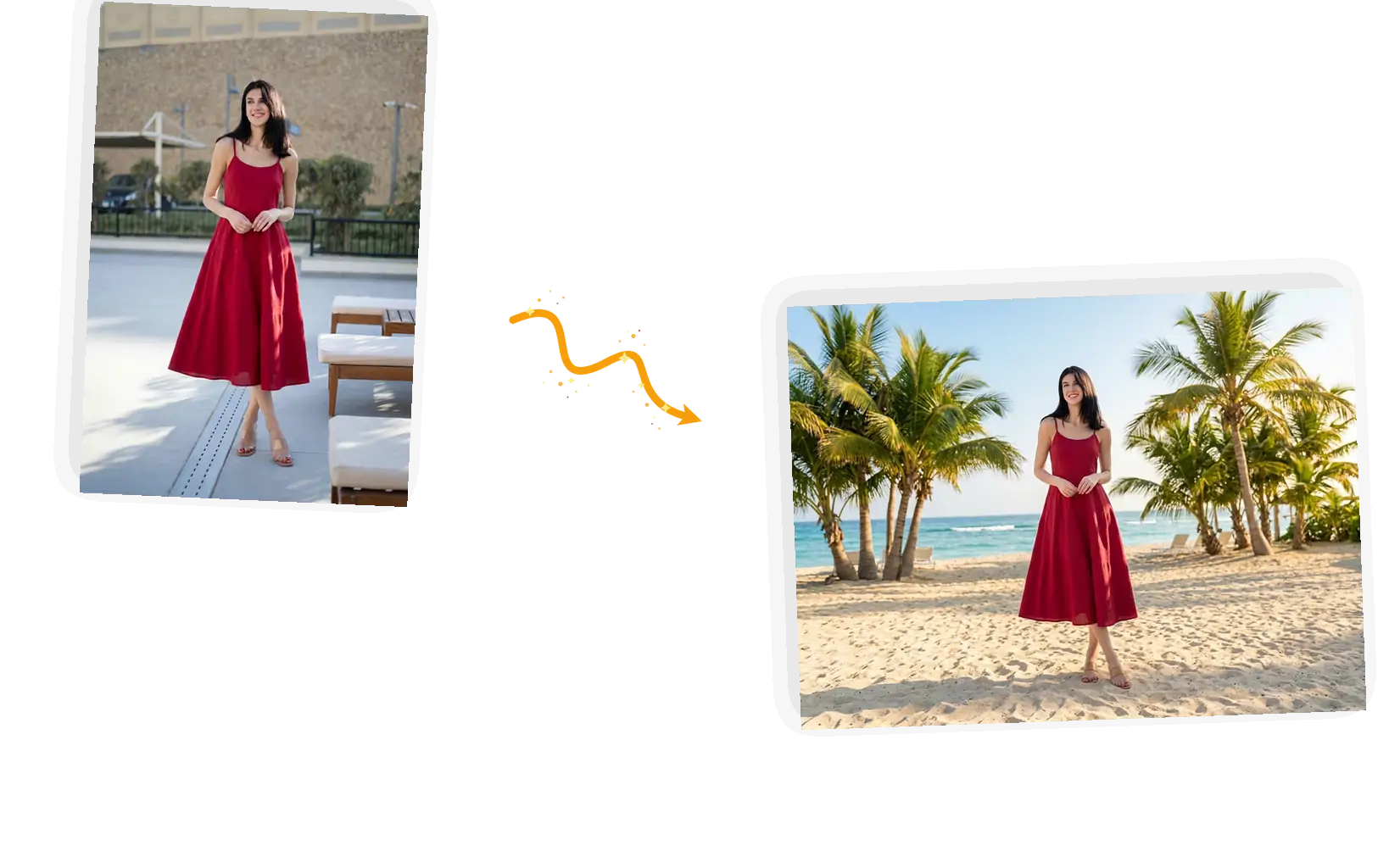 An edited photo continuing into a background replacement inside the same editor