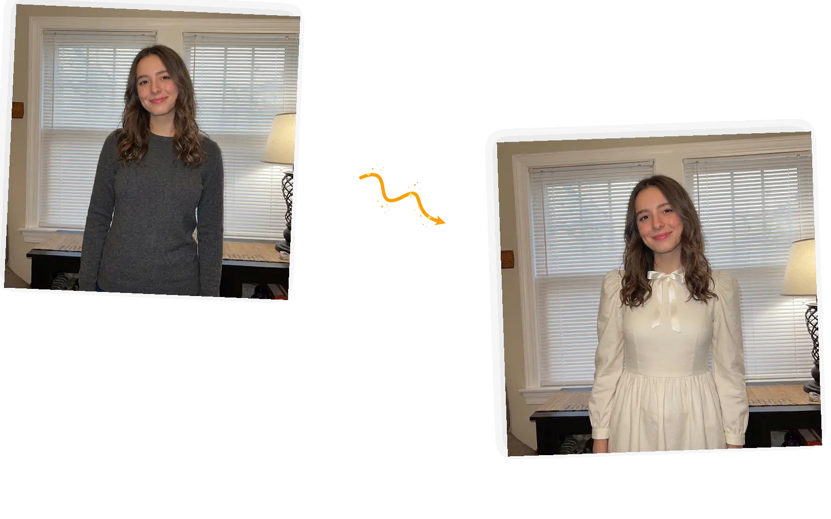 Two costume versions generated from the same uploaded photo.