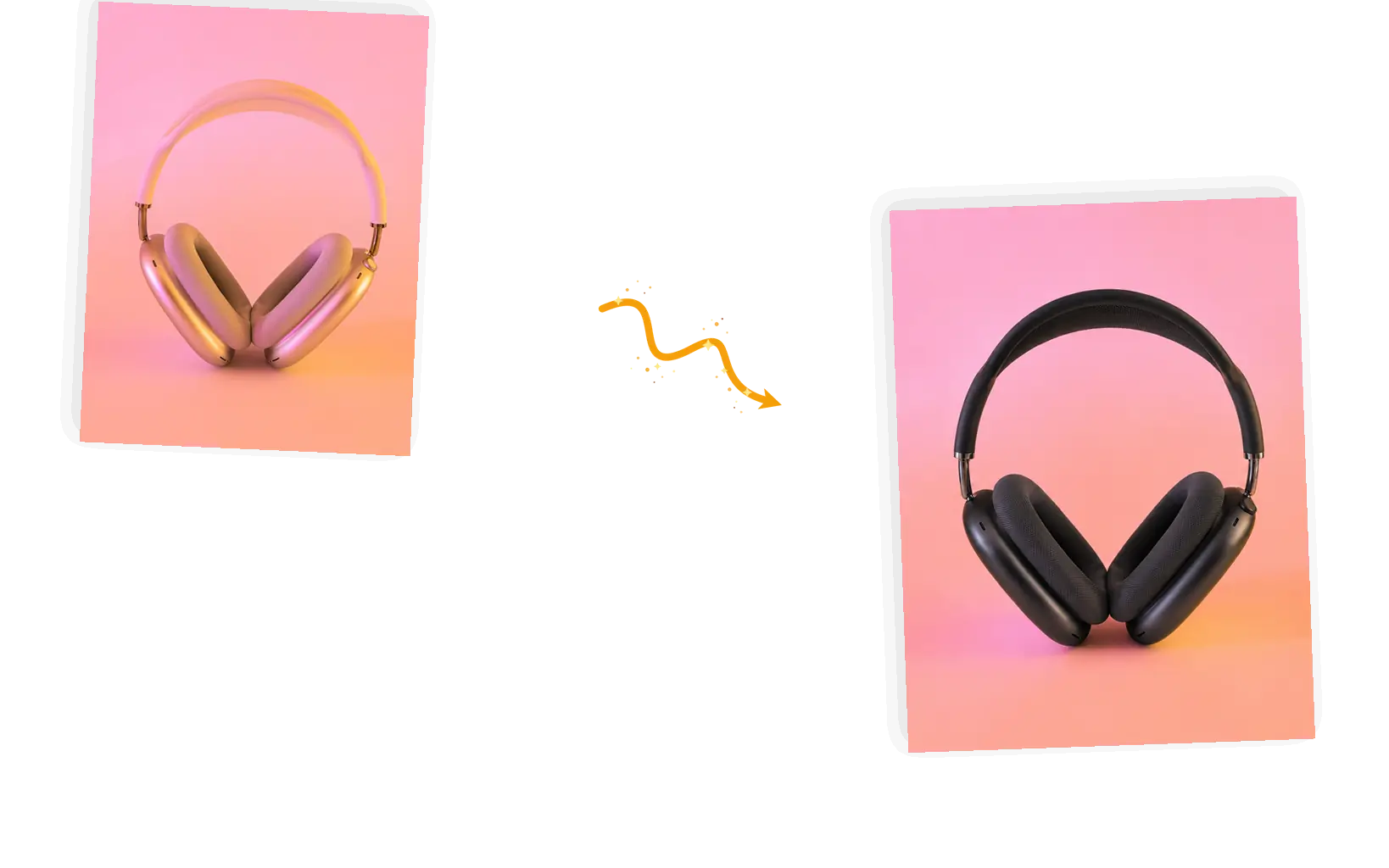 Pink headphones turn matte black while the pink background and its light stay