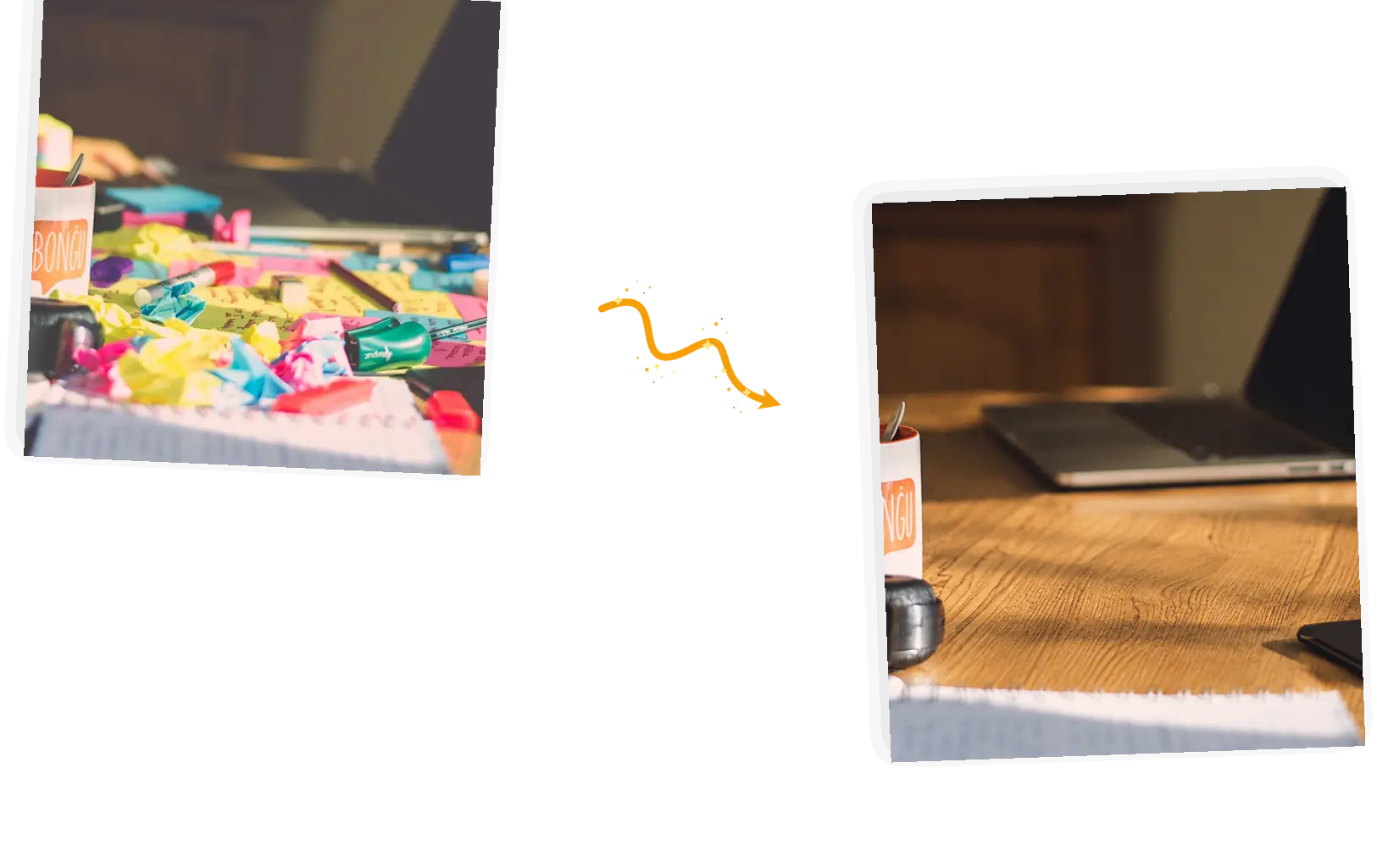 The second pass: the same creative desk with the sticky notes and markers cleared away