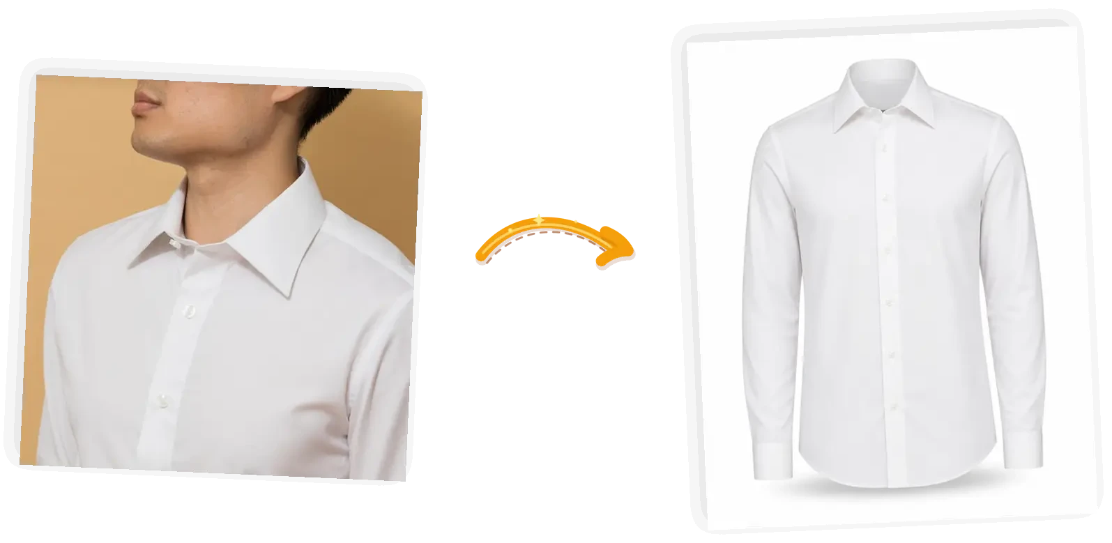 The shirt edit: the model leaves and the white dress shirt keeps its shape as a ghost mannequin shot