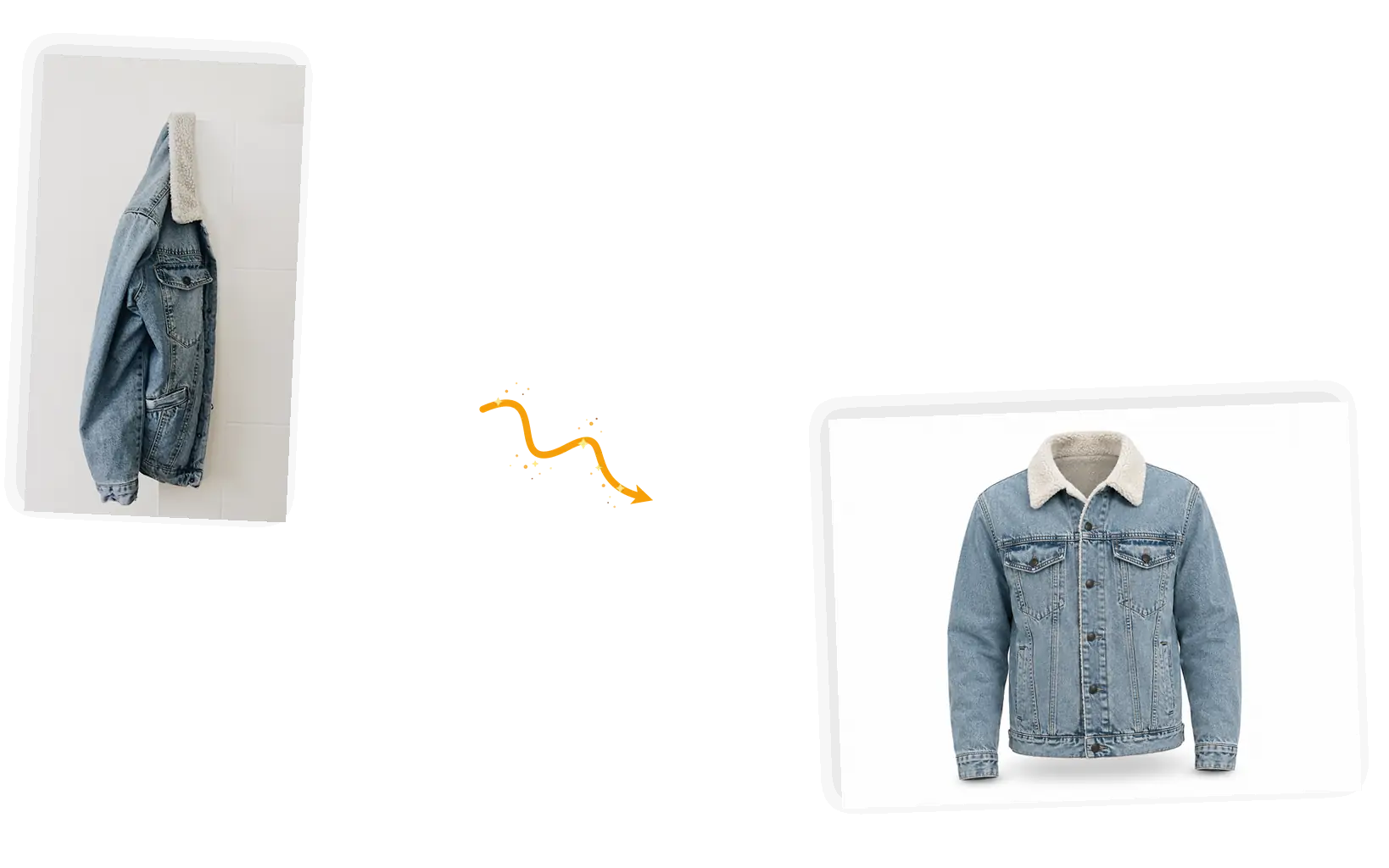 A denim jacket photographed on a door becomes a ghost mannequin shot on a clean white background