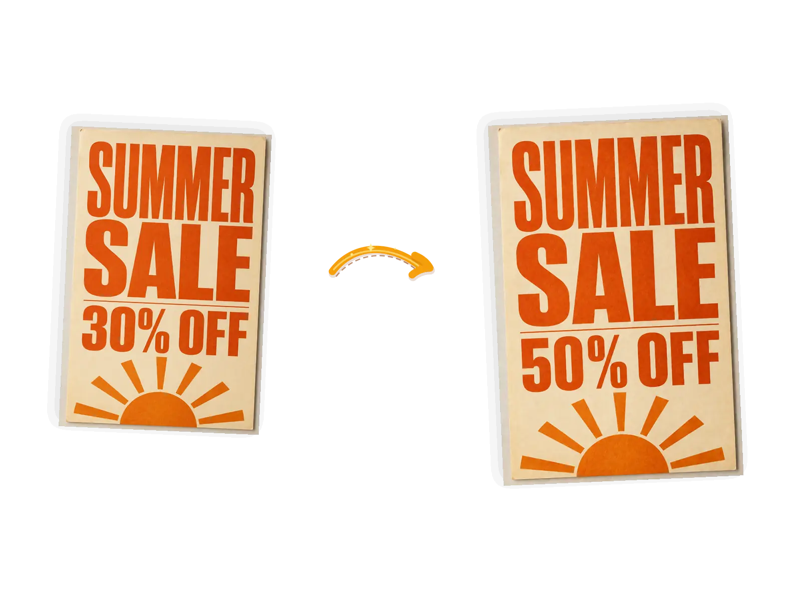 The poster edit: 30 percent off becomes 50 percent off after one prompt