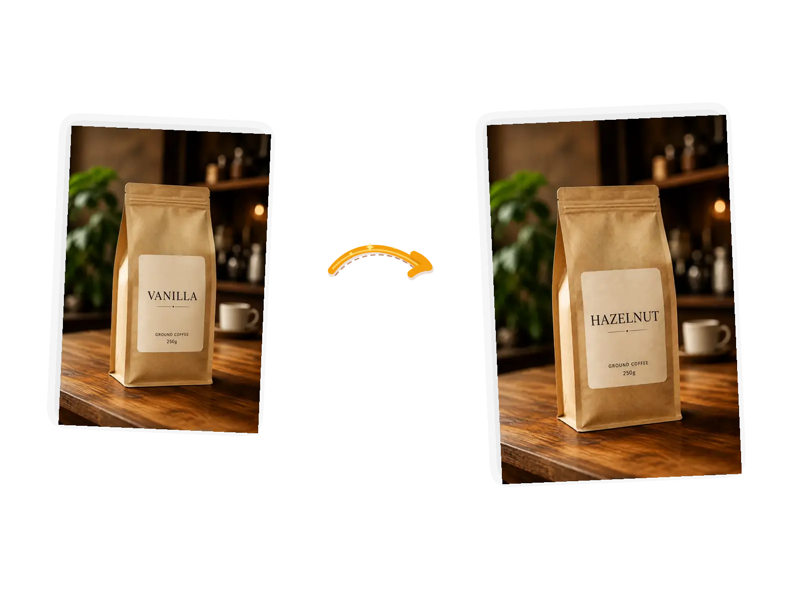 The packaging edit: vanilla becomes hazelnut after one prompt