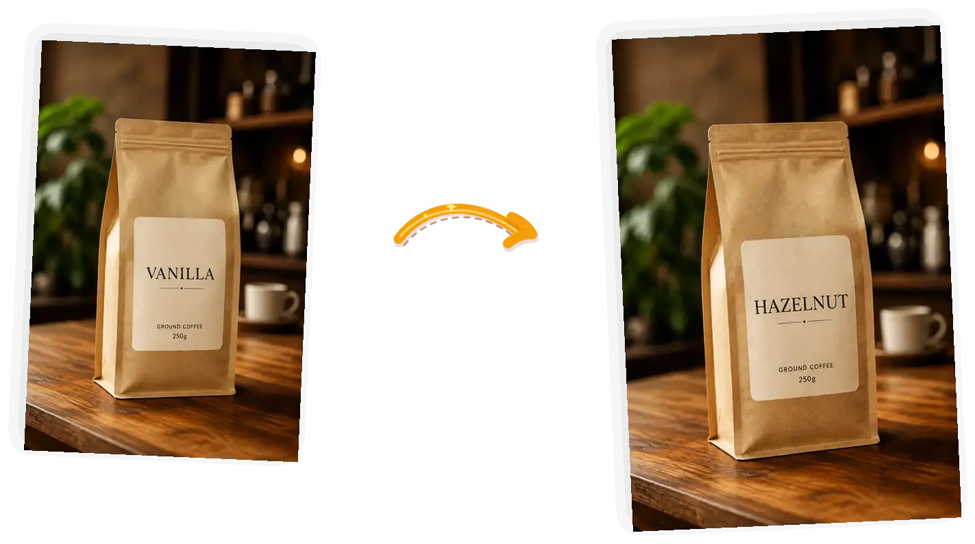 The packaging edit: vanilla becomes hazelnut after one prompt