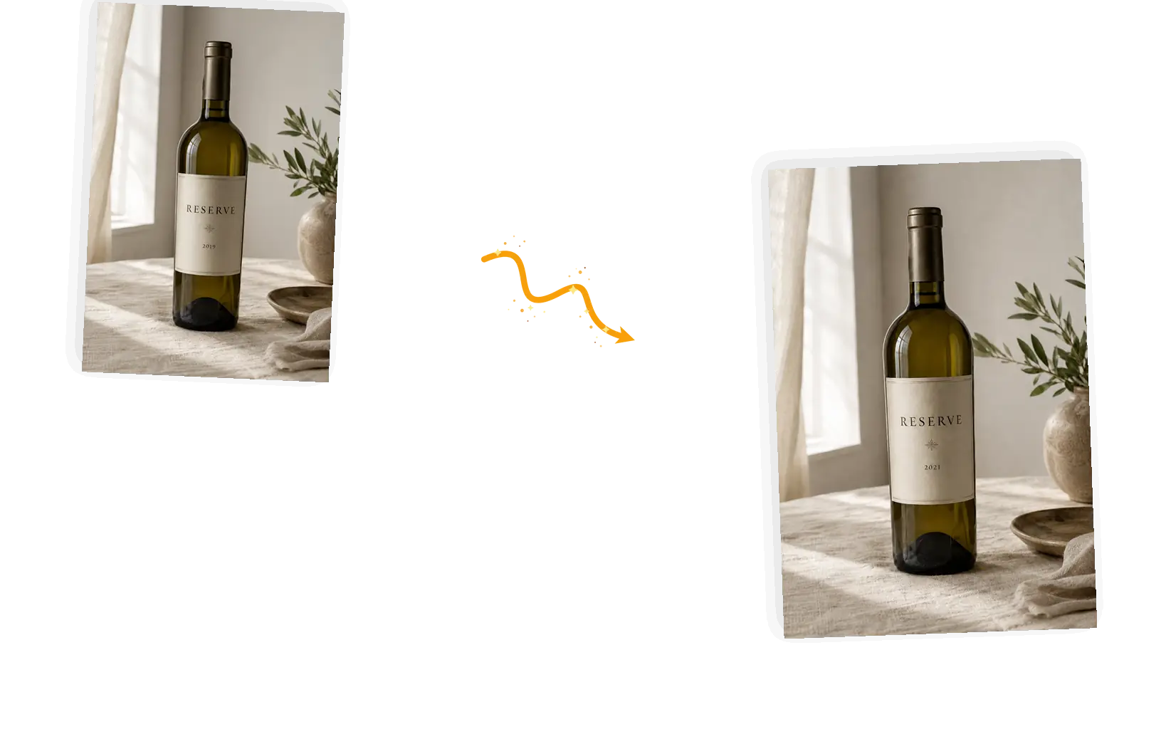A wine label's vintage changes from 2019 to 2021 while the photo stays intact