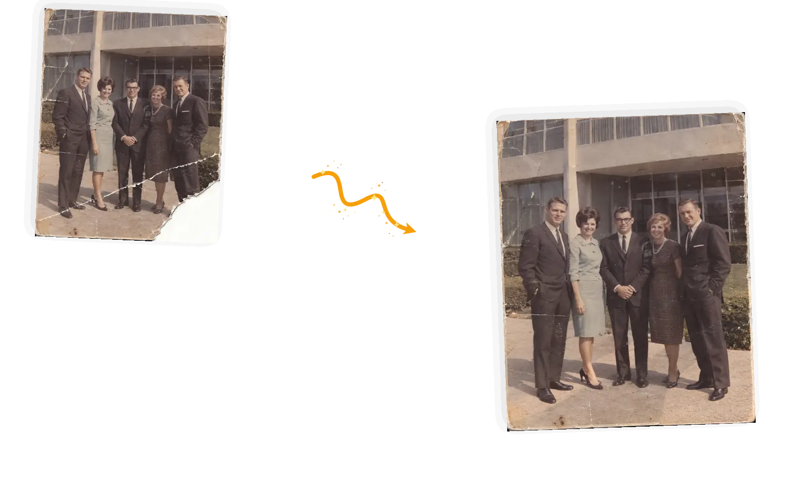 Before and after: a restored old photo where the faces stayed recognizable
