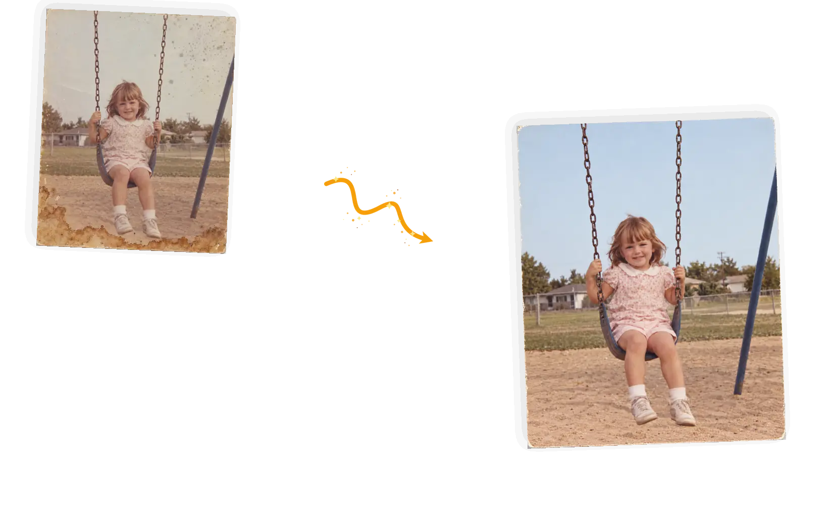 Before and after: a water-stained old photo cleaned up after a rerun